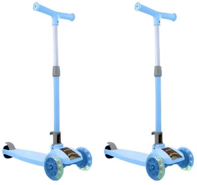 Jojoy - 2 Stuks - Kinderstep 3 Wielen - Blauw - LED Verlichting - Step Kinderen 3+ Jaar - Stabiel Buitenspeelgoed - (58x54x44cm) - FLASHRIDE