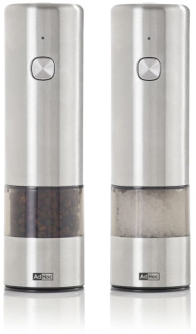 AdHoc i.Mill Mini Elektrische Peper- en Zoutmolen Set – RVS & Acryl – Oplaadbaar – Keramisch Maalwerk – 14 cm