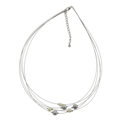 Behave - Zilver kleur - Parels - Wit en grijs - Minimalistische ketting - 42 cm