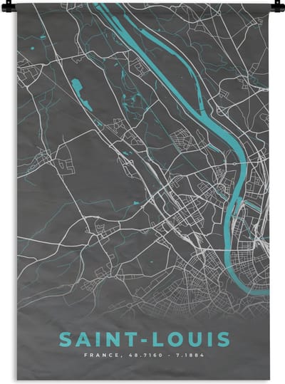 Wandkleed - Wanddoek - Saint-Louis - Frankrijk - Stadskaart - Kaart - Plattegrond - 120x180 cm - Wandtapijt