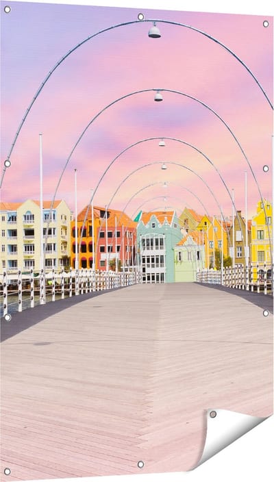 Gards Tuinposter Willemstad Gekleurde Huisjes in Cura�ao - 80x120 cm - Tuindoek - Tuindecoratie - Wanddecoratie buiten - Tuinschilderij