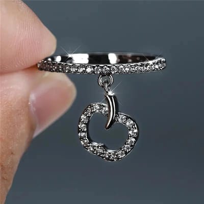Huitan Schattige Appel Hanger Ringen All-matching Romantische Moderne Vinger Accessoires voor Vrouwen Eenvoudige Stijlvolle Glanzende Feest Sieraden 10 gray