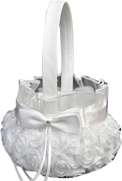 Bloemenmeisje Mand - Bruiloft Accessoire - Bruiloft Versieren - Satijn Met Roos - 2 Liter - Wit