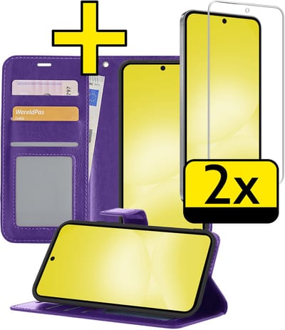 Hoesje - Met 2x Screenprotector - Geschikt voor Samsung Galaxy A56 - Luxe Pasjeshouder - Bookcase Portemonee - Flip Case - Kunstleer Book Case - Flipcase Hoes - Book Cover - Walletcase - Portemonneehoes - Telefoonhoesjes - Paars