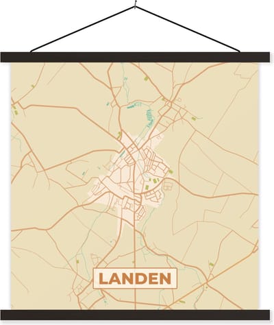 Posterhanger incl. Poster 60x60 cm - Schoolplaat - Plattegrond - Landen - Vintage - Stadskaart - Kaart - Textielposter - Zwarte latten - Stadskaart