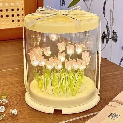 DIY Tulp Lamp Simulatie Bloemenzee Taartdoos Slaapkamer Tafel Lamp Slapen Handgemaakte Ambacht Decoratie Tulpen Nachtlampje Verjaardagscadeau roze