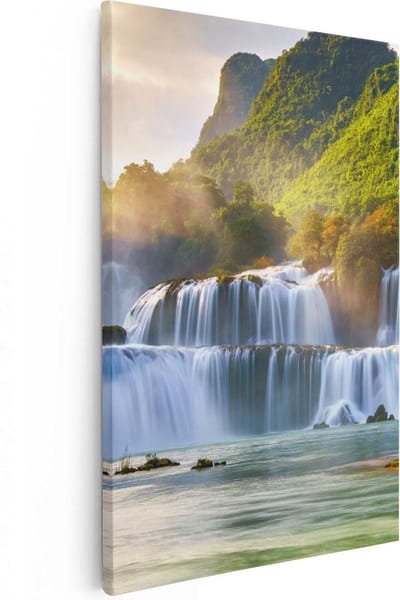Artaza Canvas Schilderij Landschap - 20x30 cm - Klein - Wanddecoratie Waterval - Muurdecoratie Bos - Kamer Accessoires Bergen