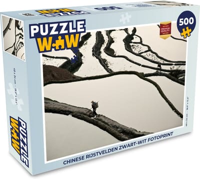 Puzzel Chinese rijstvelden zwart-wit fotoprint - Legpuzzel - Puzzel 500 stukjes