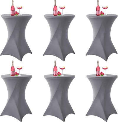 Set van 6 Rekbare Bistrotafelhoezen Lichtgrijs voor Ronde Tafels Diameter 80-85 cm