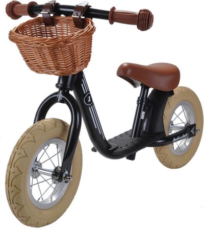 Bandits & Angels Metalen Loopfiets Met Mandje Starter Retro Zwart met Voetenplank vanaf 2 Jaar - Limited Edition - Retro Zwarte Loop Fiets - Verstelbaar Zadel 29 tot 39 cm - Voor Jongens en Meisjes - Compact en Veilig - Lage Instap met Voetenplank