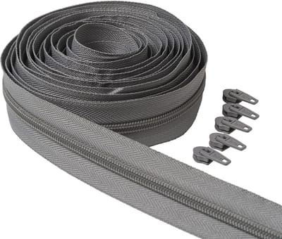 Grijze Rits met Doorlopende Ketting van 5 Meter en 15 Schuivers - Ideaal voor Op maat Snijden