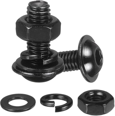 20 sets lenskopschroeven M6 x 16 mm van roestvrij staal 304, zwart, voor meubels en doe-het-zelvers, inclusief moeren en sluitringen