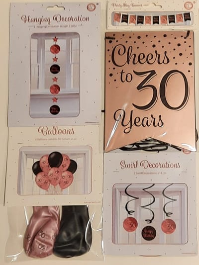 Feestversiering – rose gold/zwart - complete set - 30 jaar - luxe set