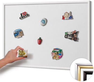Wallfluent - Wit Magneetbord in Effen Kleuren - 100 cm x 70 cm - Magneetbord met Witte Frame - Kleur wit - Design Magneetbord met Frame - Memobord voor Keuken - Magnetisch Bord Muurbevestiging