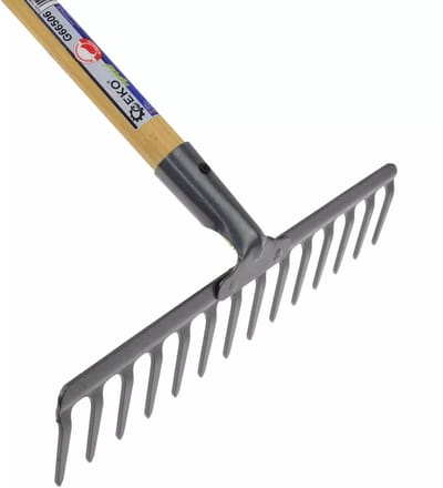 GEKO 14-tands hark - Houten steel - Geschikt voor tuinwerk en bladeren verzamelen