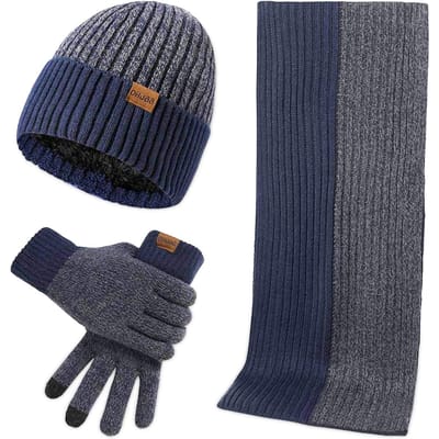Winter 3-in-1 Gebreide Muts Sjaal en Handschoenen voor Mannen en Vrouwen Mode Eenvoudig Jacquard Touchscreen Handschoenen Muts Lange Sjaal Zachte Wolstof Dik