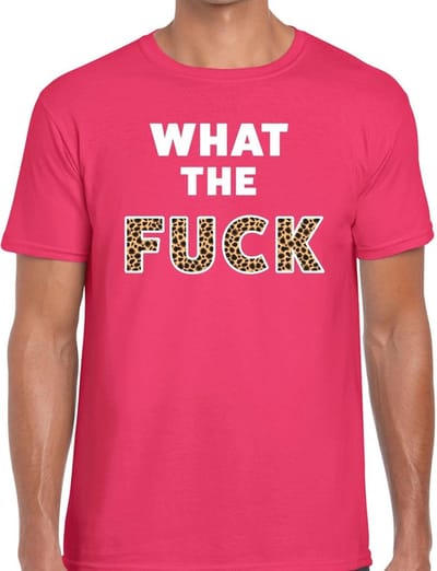 What the Fuck tijger print tekst t-shirt roze voor heren - heren feest t-shirts S