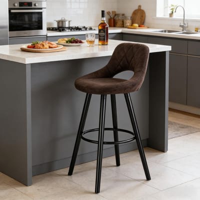 MIVRAY Barkruk 68 cm - Ergonomisch Met Rugleuning - Voor Keuken En Bar - Houten Poten En Stoffen Zitting - Donkerbruin