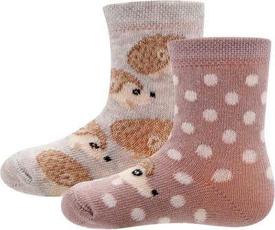 Babysokjes Oudroze/grijs met Egeltjes - Dubbelpak - Ewers -18/19