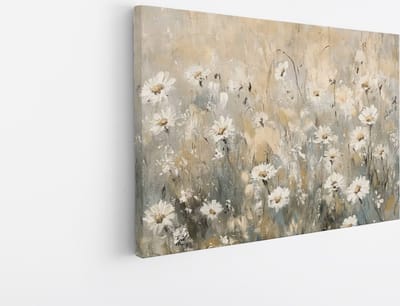 Saammp Canvas Schilderij - Rustige Weide met Witte Madeliefjes - Natuur - Romantisch Abstract - 45x30 - Foto op canvas - Wanddecoratie - Muurdecoratie Woonkamer - Kantoor Decoratie