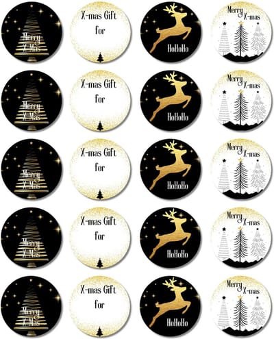 Kerstmis - Cadeaustickers - Zwart - Goud - 20 stickers - Merry X-Mas - Kerst Stickers - Diverse varianten - Etiketten