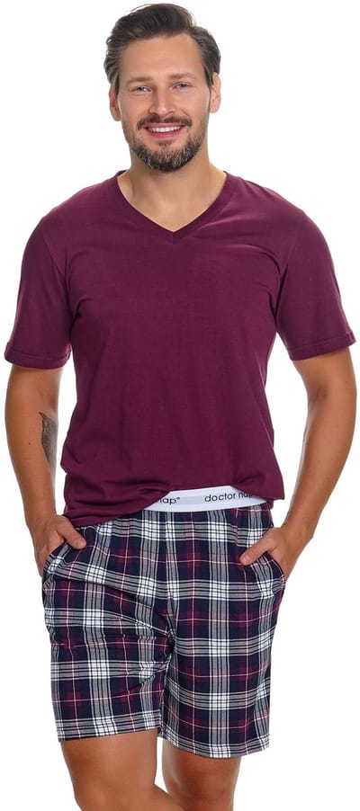 Doctor Nap Katoenen Heren Pyjama - Korte Mouw & Korte Broek Zomer Shortama - PMB.7476 Burgundy XL