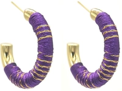 Oorbellen - Open Oorringen - RVS - 3 cm - Goudkleurig en Donkerpaars