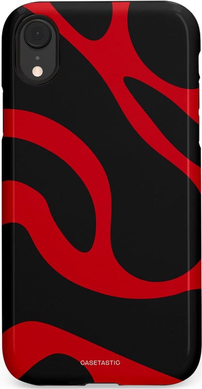 Casetastic hoesje geschikt voor Apple iPhone XR - Dubbellaagse bescherming - Vurige Zwarte Lava Stroom - Fashion Case - Zwart Rood