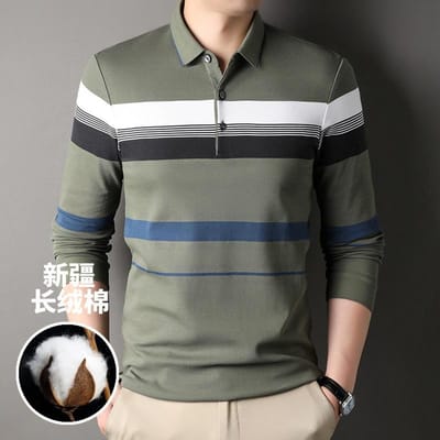 Mode Business Casual Lange Mouw T-shirt Heren Nieuw Herfst Poloshirt Heren Kraag Gestreept Top 185/56/3XL gray