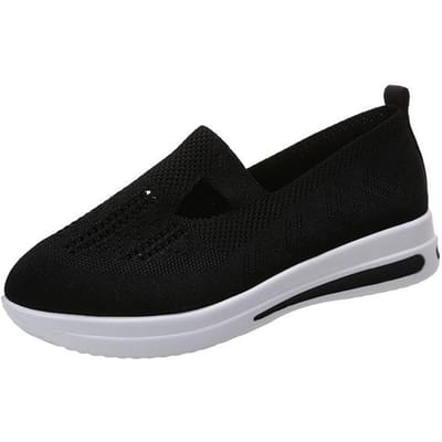 Chaussures Décontractées pour Femmes Semelle Épaisse Tige Basse Grande Taille Chaussures Slip-On Nouvelles Baskets Respirantes en Maille Flyknit Tenis Feminino 42 noir