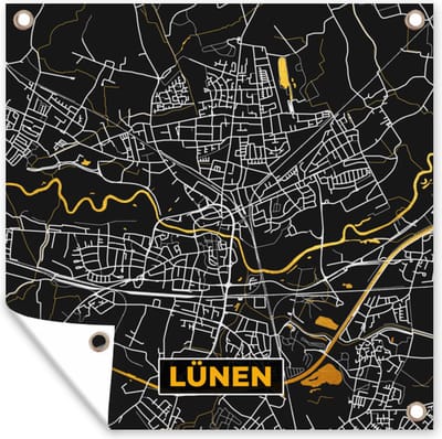 Tuin poster Lünen - Goud - Kaart - Stadskaart - Plattegrond - Duitsland - 200x200 cm - Tuindoek