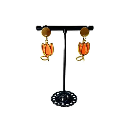 2 Love It - oorhangers - tulp - oranje - goudkleurige bedel - handgemaakt - rvs