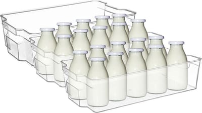 5Five Koelkast/keuken organizer mand/bak - 3x - transparant - kunststof - L37 x B21 x H10 cm - groente/fruit lade - 8 liter