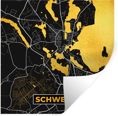 Muurstickers - Sticker Folie - Schwerin - Goud - Stadskaart - Plattegrond - Kaart - Duitsland - 100x100 cm - Plakfolie - Muurstickers Kinderkamer - Zelfklevend Behang XXL - Zelfklevend behangpapier - Stickerfolie