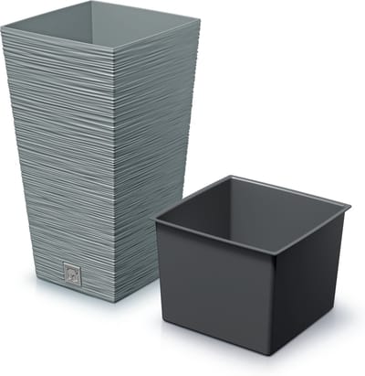 Prosperplast Plantenpot Furu - voor buiten - kunststof - lichtgrijs - vierkant - D20 x H38 cm - bloempot