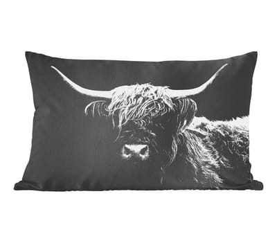 Sierkussens - Kussentjes Woonkamer - 60x40 cm - Schotse Hooglander - Koe - Zwart - Wit - Dieren