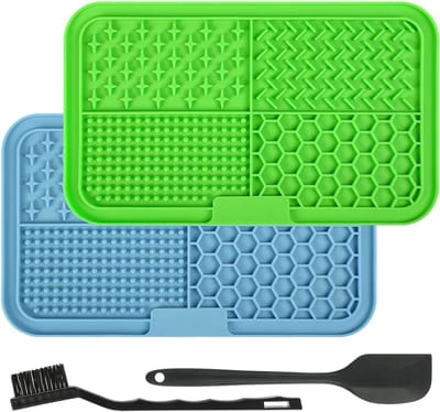 Huisdier likken mat set van 2 - Blauw en Groen met schraper en borstel voor optimale verzorging en plezier