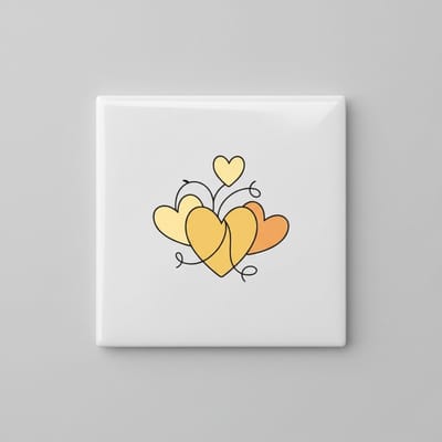 Gele Hartjes Illustratie Keramische Tegel – 15×15 cm Schattige Romantische Muurdecoratie Woondecoratie