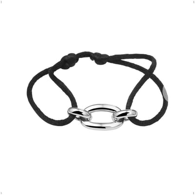 YO&NO - Armband -  Zilver - Satijn - zwart - Geankerd Bol - 12,5mm - 26cm - Sieraden Vrouw - Gerhodineerd - Zilver 925