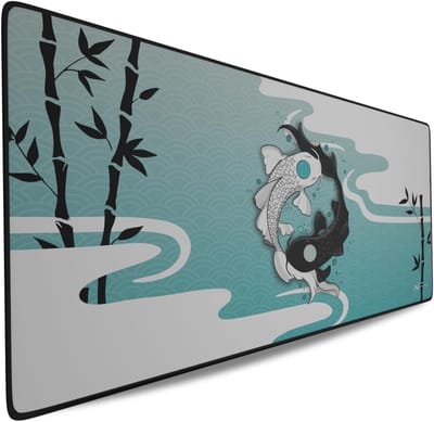 XXXL Muismat - Bureauonderlegger Groot - Gaming Bureau - Waterafstotend Bamboe - 120x60cm - Blauw Wit