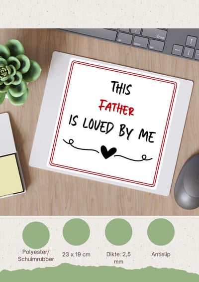 Akyol - this father is loved by me Muismat - Papa - iemand die houdt van zijn vader - vader cadeautjes - vaderdag - verjaardag - geschenk - kado - 23 bij 19 cm