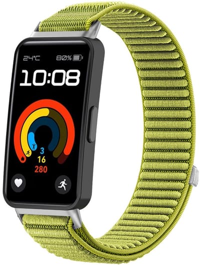 Nylon bandje - geschikt voor Huawei Band 10 / Huawei Band 9 / Huawei band 8 - ribbels met klittenbandsluiting - groen
