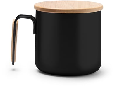 Gerecycled zilverkleurige RVS mok met bamboo deksel 350ml geschikt voor laser techniek model Rimor