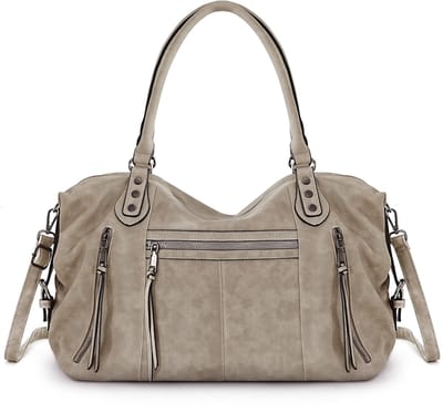 TANTOMI - Dames Handtas - Middelgrote - Vintage Shopper met rits - 15 inch Laptoptas - Schoudertas - voor Werk, Winkelen en Reizen - Grijs