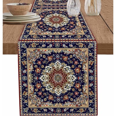 Vintage Boho Mandala Linnen Tafel Runner Jurk Sjaals Tafel Decoratie Herbruikbare Keuken Eettafel Runner Feest Decoraties 150x33cm blue
