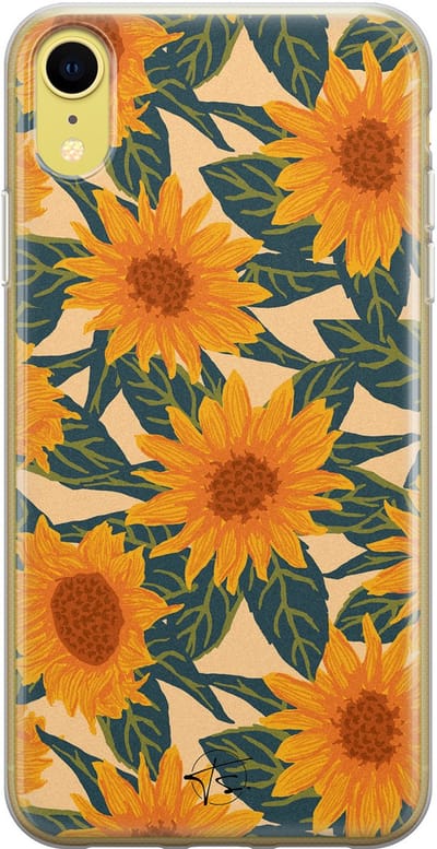 Hoesje geschikt voor iPhone XR - Zonnebloemen - Soft Case - TPU - Bloemen - Geel - Mooie Telefoonhoesjes