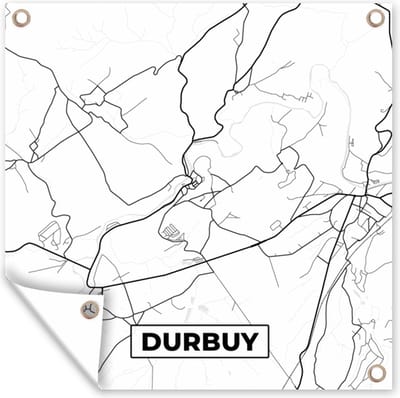 Tuin poster Plattegrond – Durbuy – Zwart Wit – Stadskaart - Kaart - België - 200x200 cm - Tuindoek