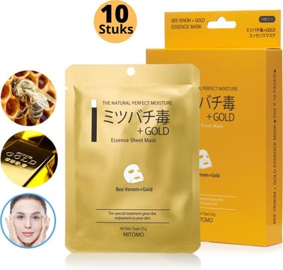 Mitomo - Gold & Bee Venom Face Mask - Masker Gezichtsverzorging - Gezichtsmasker - Gezichtsverzorging Dames - Beauty - 10 x 25 g