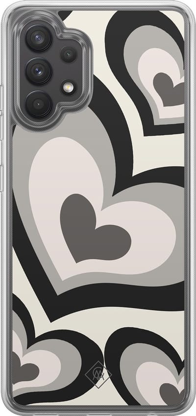 Casimoda® hoesje - Geschikt voor Samsung Galaxy A32 4G - Hart Swirl Zwart - 2-in-1 case - Schokbestendig - Illustratie - Verhoogde randen - Zwart, Transparant