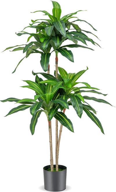 COSTWAY 140 cm kunstplant, Dracena, kamerplant met pot en 92 bladeren, plant, groene drakenboom, kunstpalm, kunstboom, palm, voor tuin, kantoor, kamerdecoratie